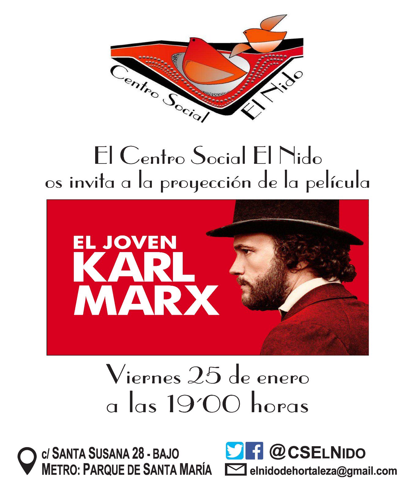 CANCELADA: Proyección de ‘El  joven Karl Marx’ en el Centro Social El Nido