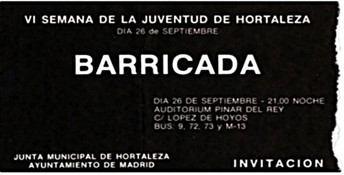 1986 Entrada Barricada Hortaleza