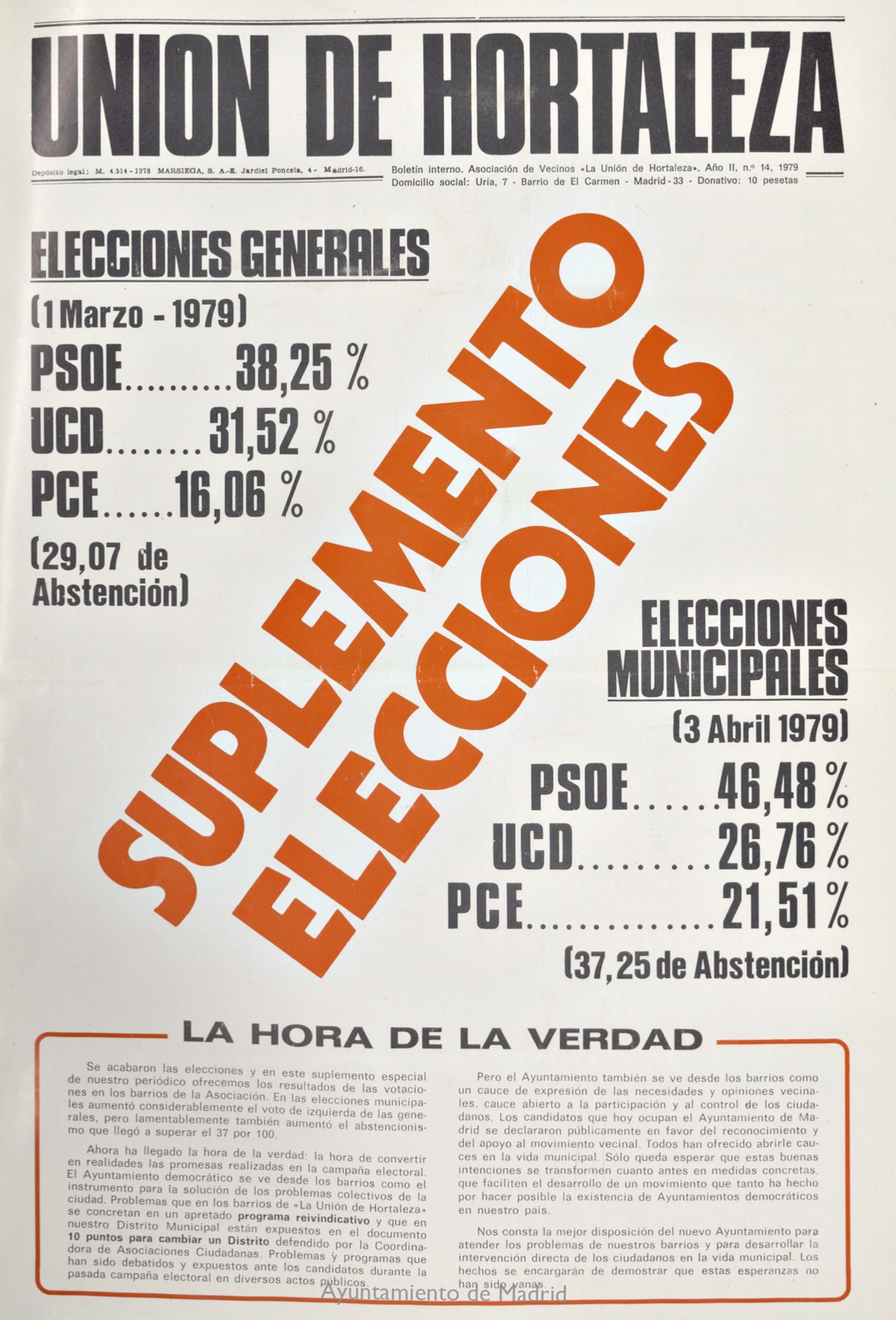 Portada Union Hortaleza elecciones 1979